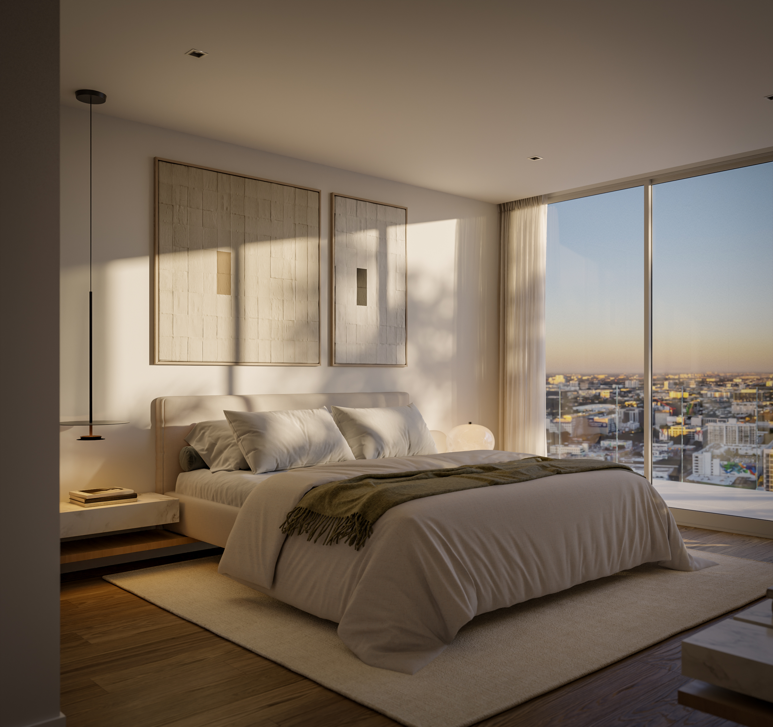 Master bedroom with floor-to-ceiling windows